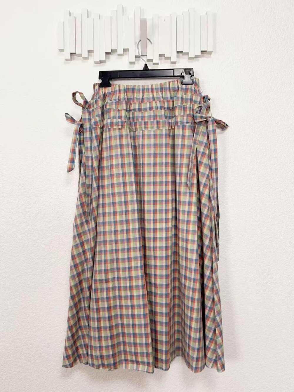 Arose Studio Pastel Plaid Tie Side Maxi Skirt Cottagecore Prairie Boho Size S - Picture 2 of 6